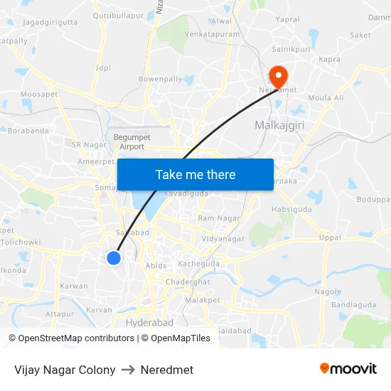 Vijay Nagar Colony to Neredmet map