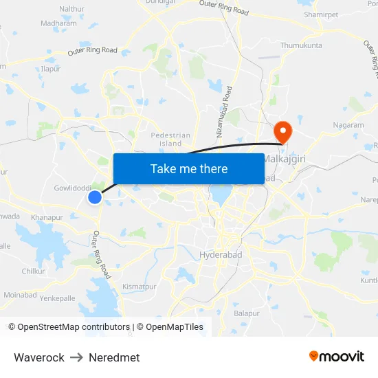 Waverock to Neredmet map