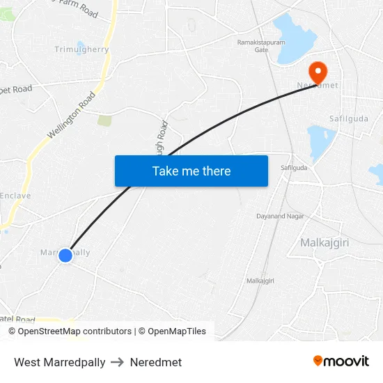 West Marredpally to Neredmet map