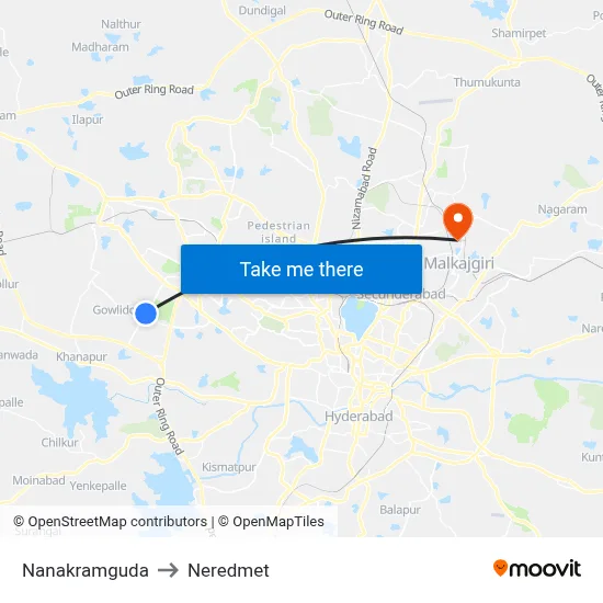 Nanakramguda to Neredmet map