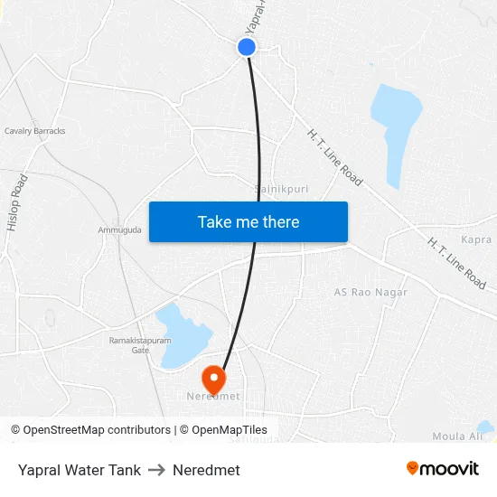 Yapral Water Tank to Neredmet map