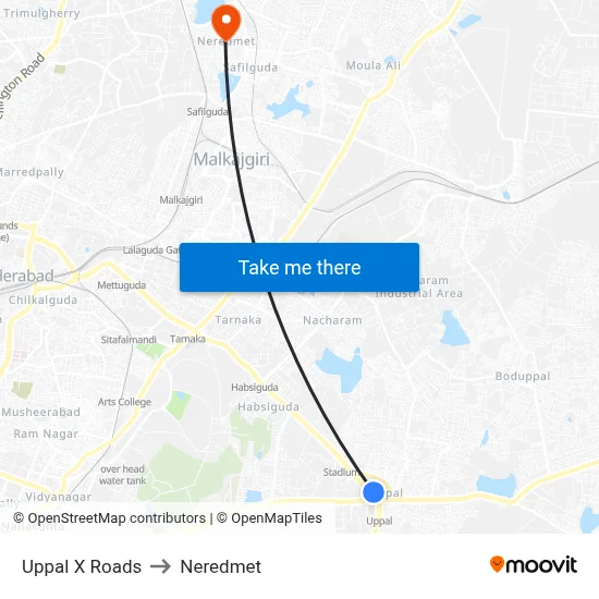 Uppal X Roads to Neredmet map