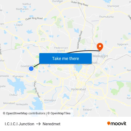 I.C.I.C.I Junction to Neredmet map