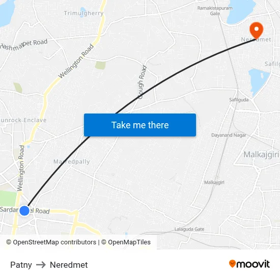 Patny to Neredmet map