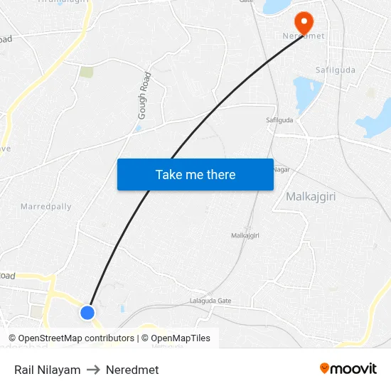 Rail Nilayam to Neredmet map