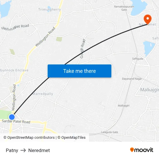 Patny to Neredmet map