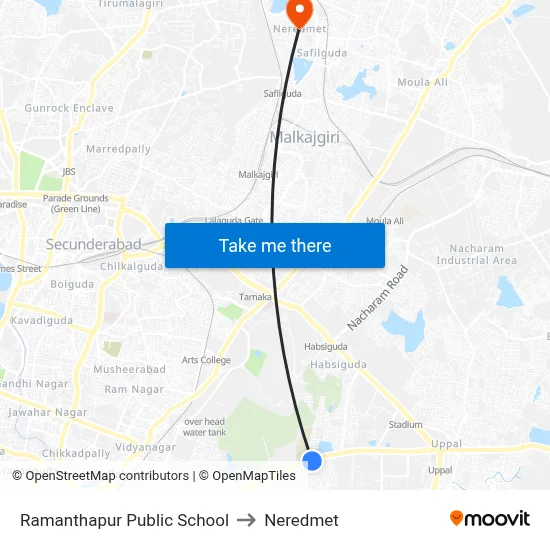 Ramanthapur Public School to Neredmet map