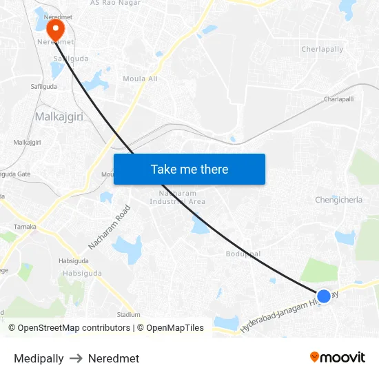 Medipally to Neredmet map