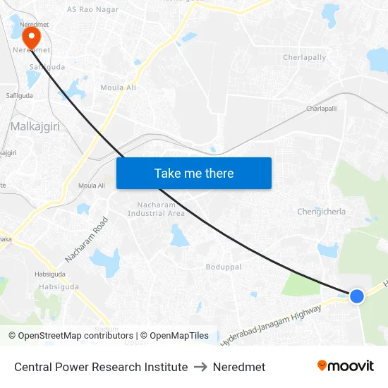 Central Power Research Institute to Neredmet map