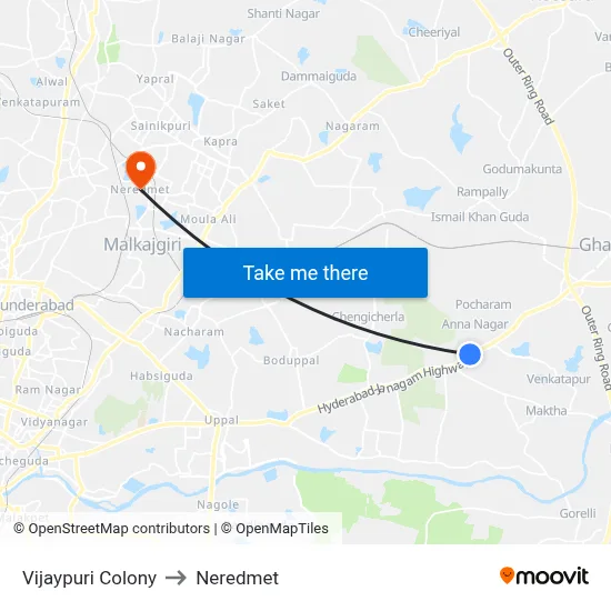 Vijaypuri Colony to Neredmet map