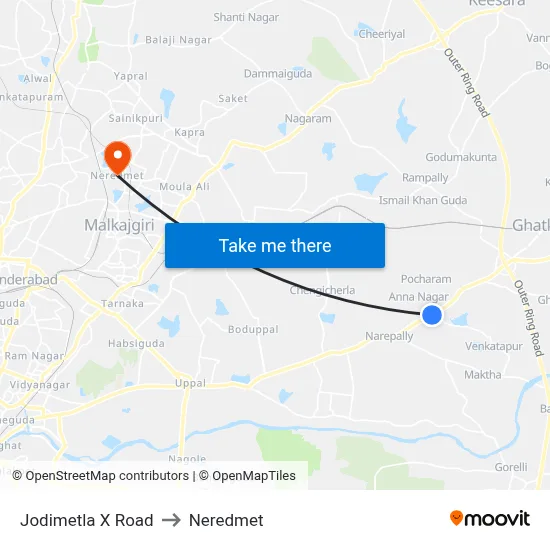 Jodimetla X Road to Neredmet map