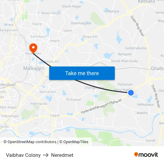 Vaibhav Colony to Neredmet map