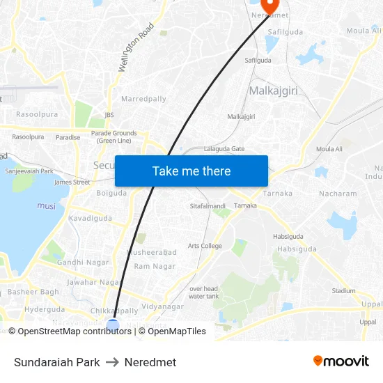 Sundaraiah Park to Neredmet map
