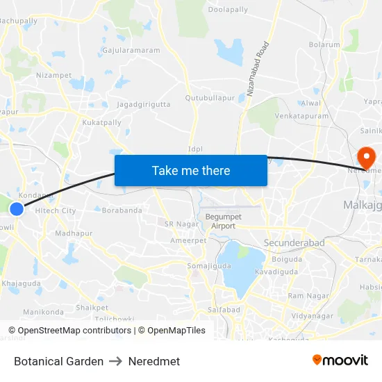 Botanical Garden to Neredmet map