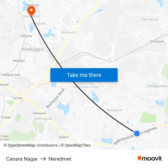 Canara Nagar to Neredmet map