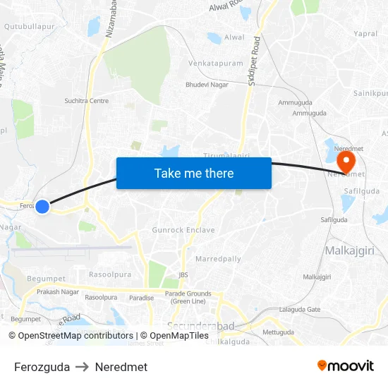 Ferozguda to Neredmet map