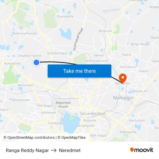 Ranga Reddy Nagar to Neredmet map