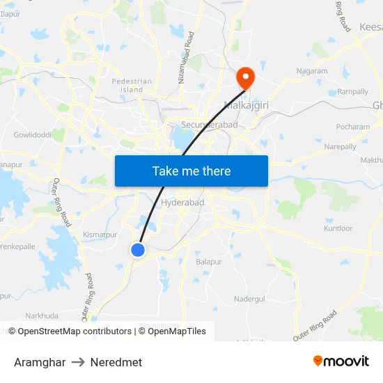 Aramghar to Neredmet map