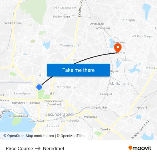 Race Course to Neredmet map