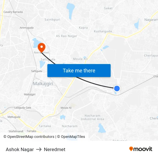 Ashok Nagar to Neredmet map