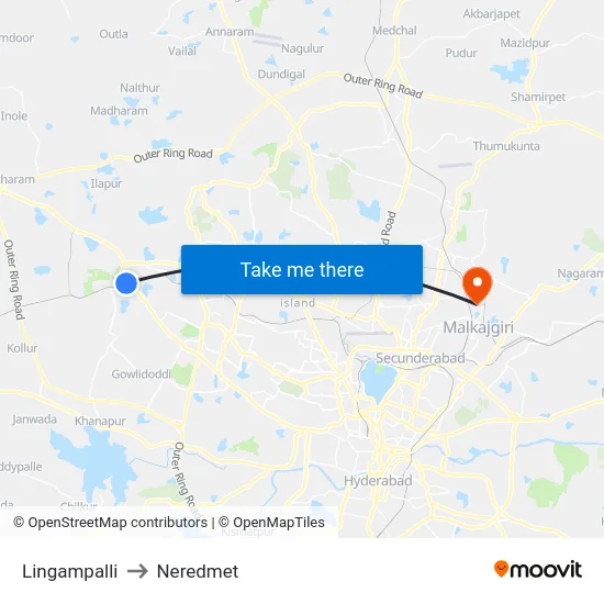 Lingampalli to Neredmet map