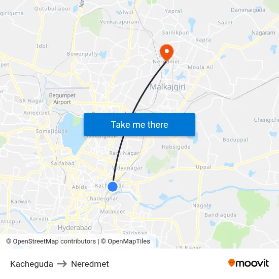 Kacheguda to Neredmet map