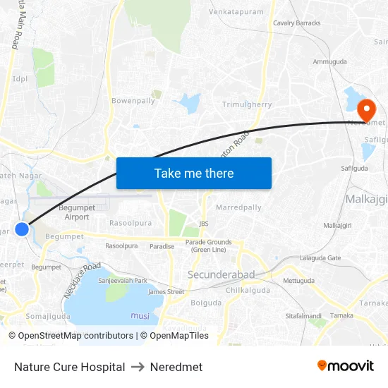 Nature Cure Hospital to Neredmet map