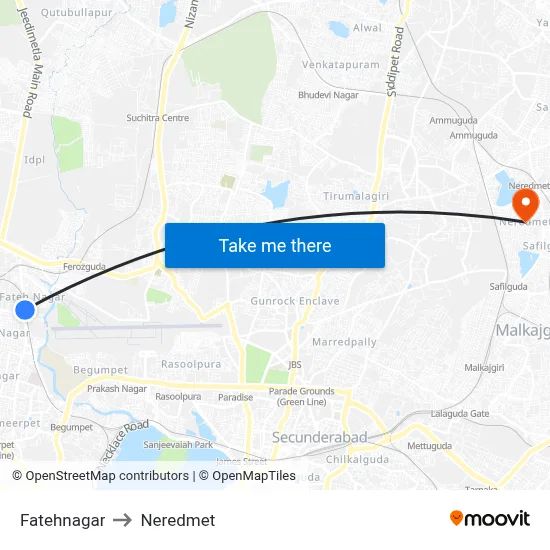Fatehnagar to Neredmet map