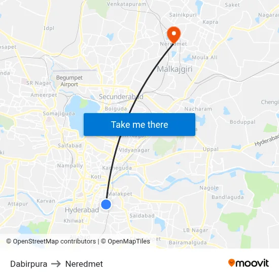 Dabirpura to Neredmet map
