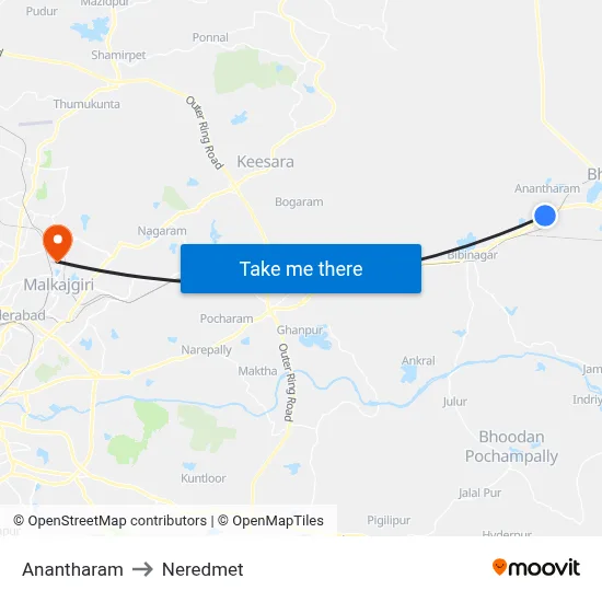 Anantharam to Neredmet map