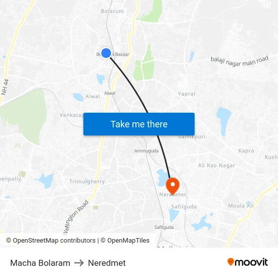 Macha Bolaram to Neredmet map