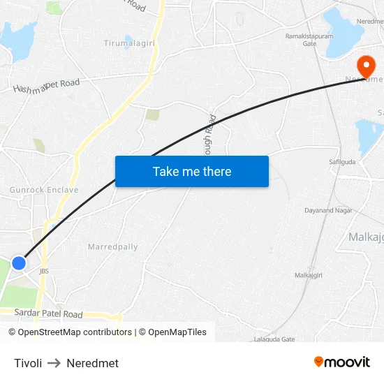 Tivoli to Neredmet map