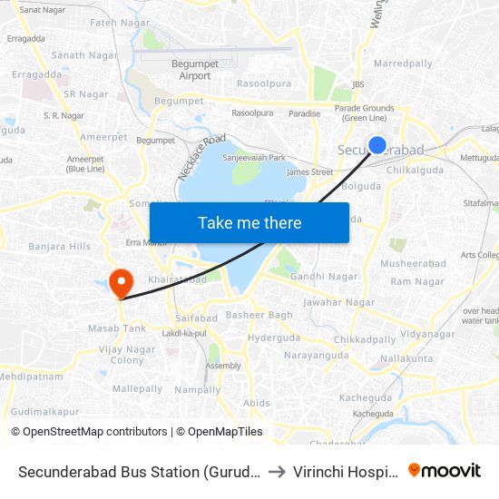 Secunderabad Bus Station (Gurudwara) to Virinchi Hospitals map