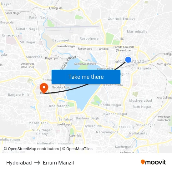 Hyderabad to Errum Manzil map