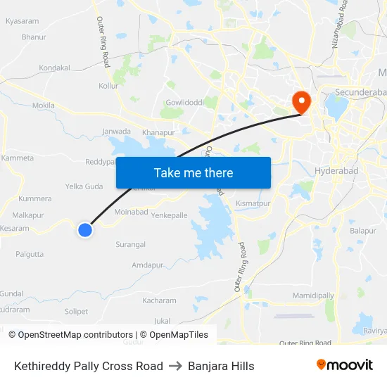 Kethireddy Pally Cross Road to Banjara Hills map