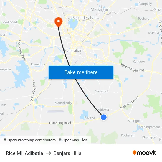 Rice  Mil Adibatla to Banjara Hills map