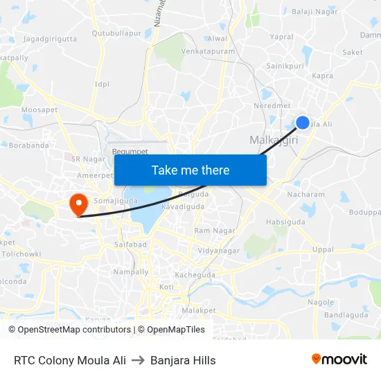 RTC Colony Twd Secunderabad to Banjara Hills map