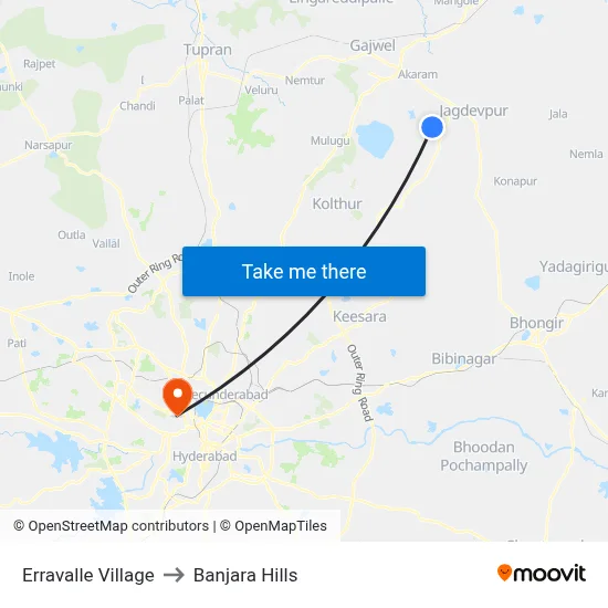 Erravalle Village to Banjara Hills map