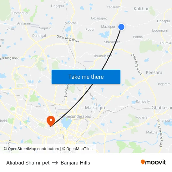 Aliabad Twd Yadagirigutta to Banjara Hills map
