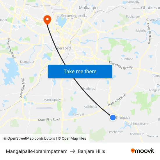 Mangalpalle-Ibrahimpatnam to Banjara Hills map