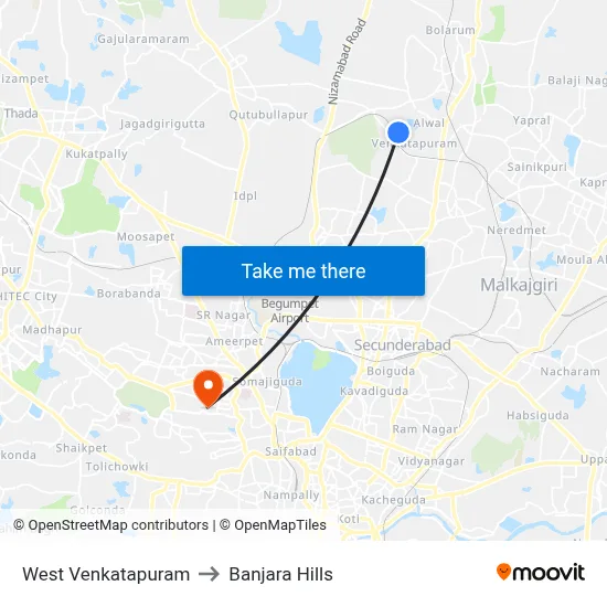 West Venkatapuram to Banjara Hills map