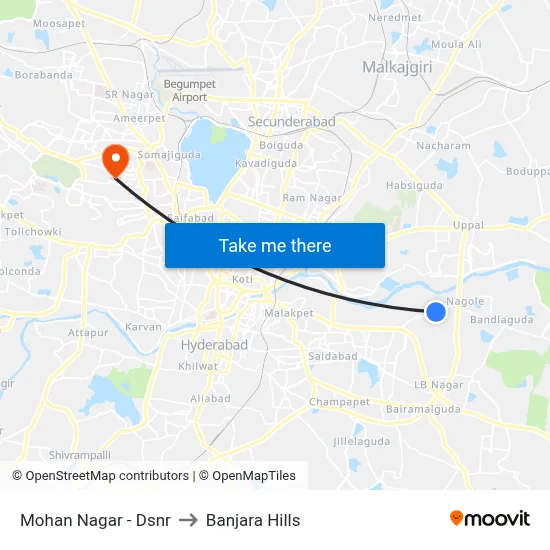 Mohan Nagar - Dsnr to Banjara Hills map