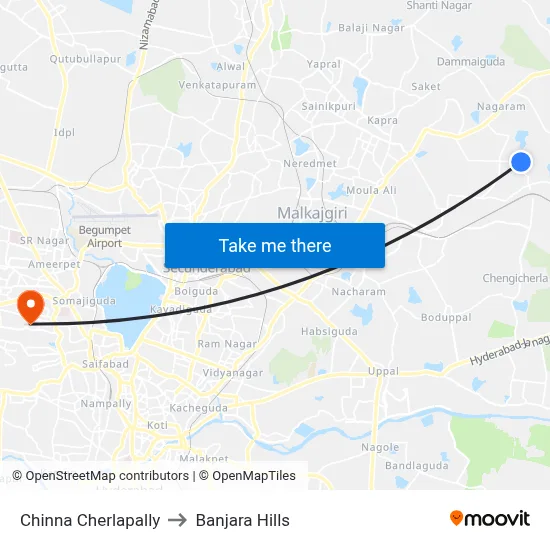 Chinna Cherlapally to Banjara Hills map