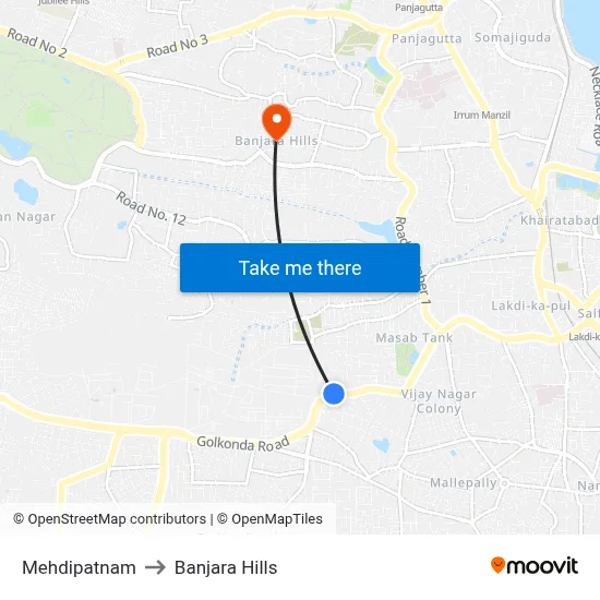 Mehdipatnam(Distric Stop) Twd JBS to Banjara Hills map