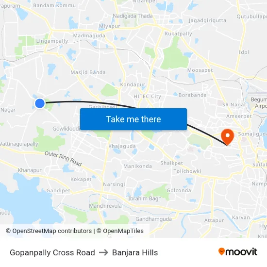 Gopanpally X Roads Twd Mehdipatnam to Banjara Hills map