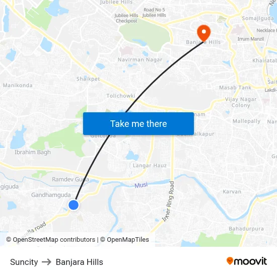 Suncity Twd Chevella to Banjara Hills map