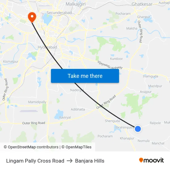 Lingampally X Road Ibrahimpatnam to Banjara Hills map