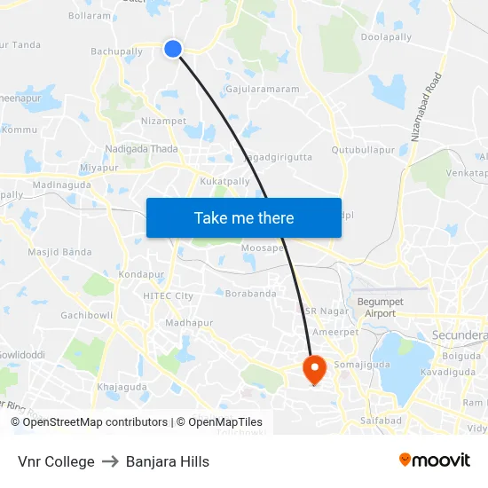 Vnr College Twd Miyapur to Banjara Hills map