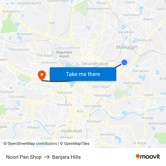 Noori Pan Shop to Banjara Hills map