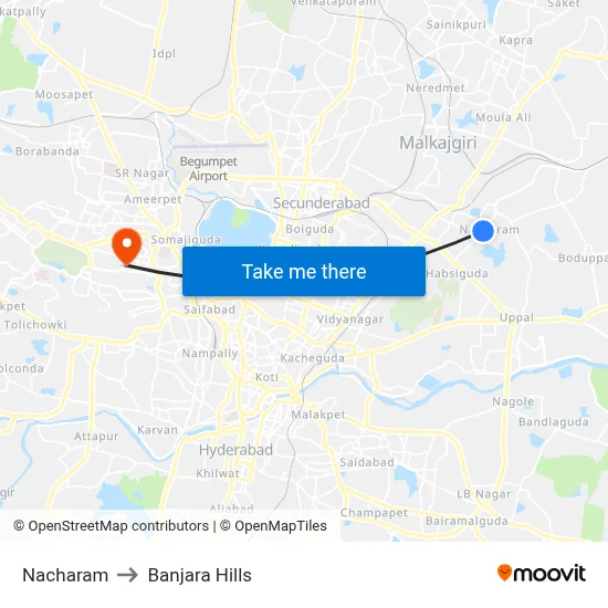 Nacharam to Banjara Hills map